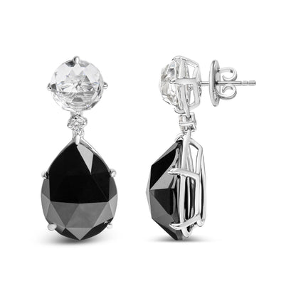 18K White Gold 1/5 Cttw Diamond with Round White Topaz and 20x15mm Pear Cut Black Onyx Gemstone Dangle Earring (G-H Color, SI1-SI2 Clarity) by Bids.com