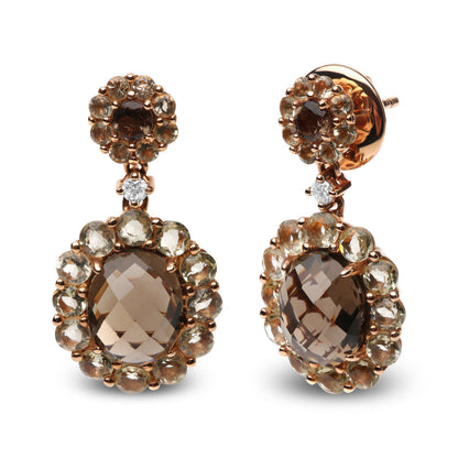 18K Rose Gold Diamond Accent and Lemon and Oval Smoky Color Quartz Gemstone Dangle Drop Earring (G-H Color, SI1-SI2 Clarity) by Bids.com