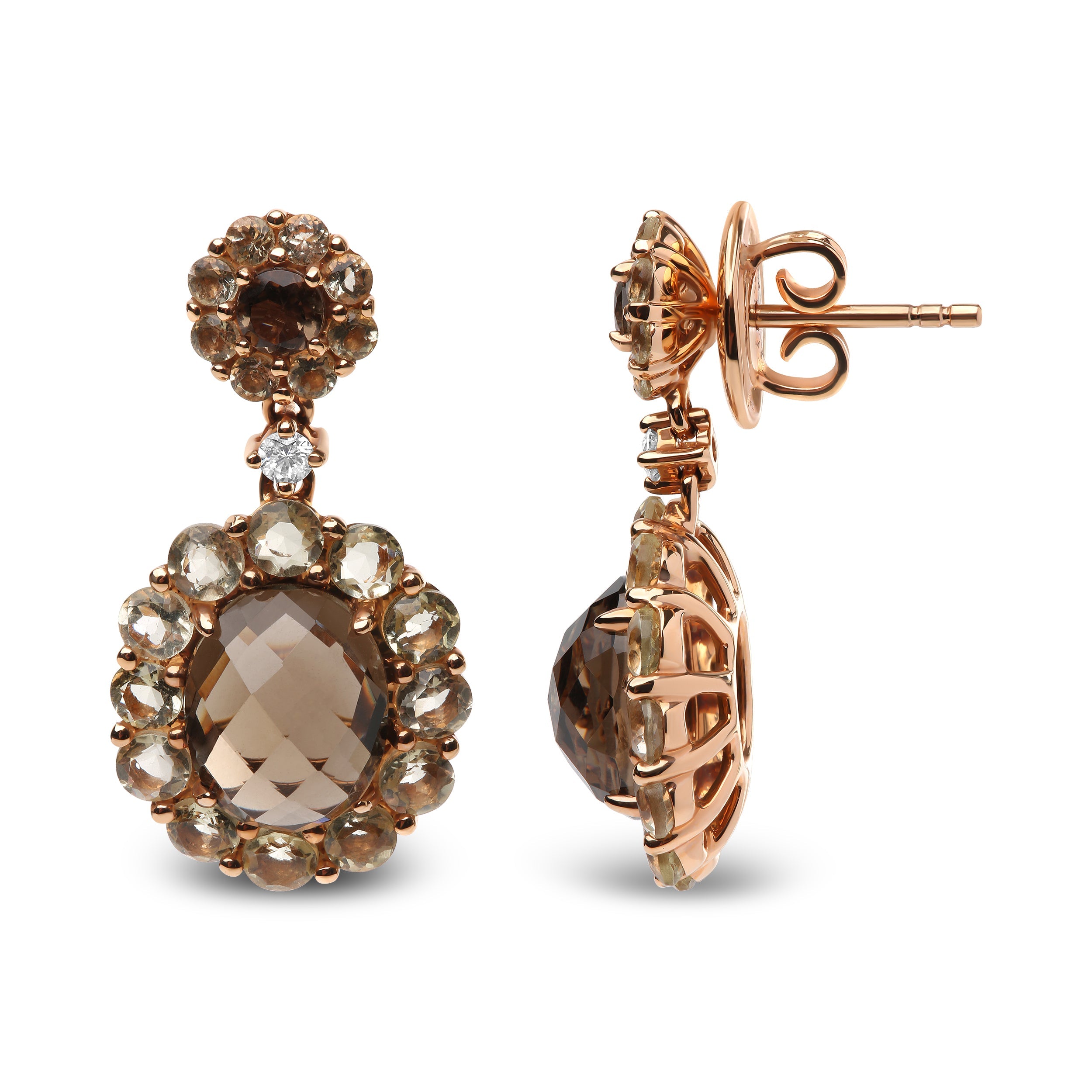 18K Rose Gold Diamond Accent and Lemon and Oval Smoky Color Quartz Gemstone Dangle Drop Earring (G-H Color, SI1-SI2 Clarity) by Bids.com