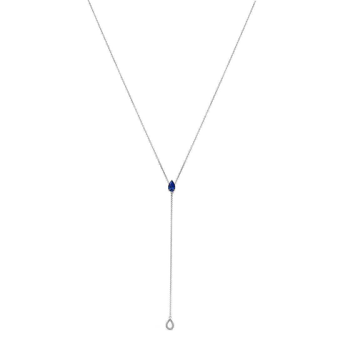 Sterling Silver Created Blue Sapphire and Diamond Accent Y Necklace by Bids.com