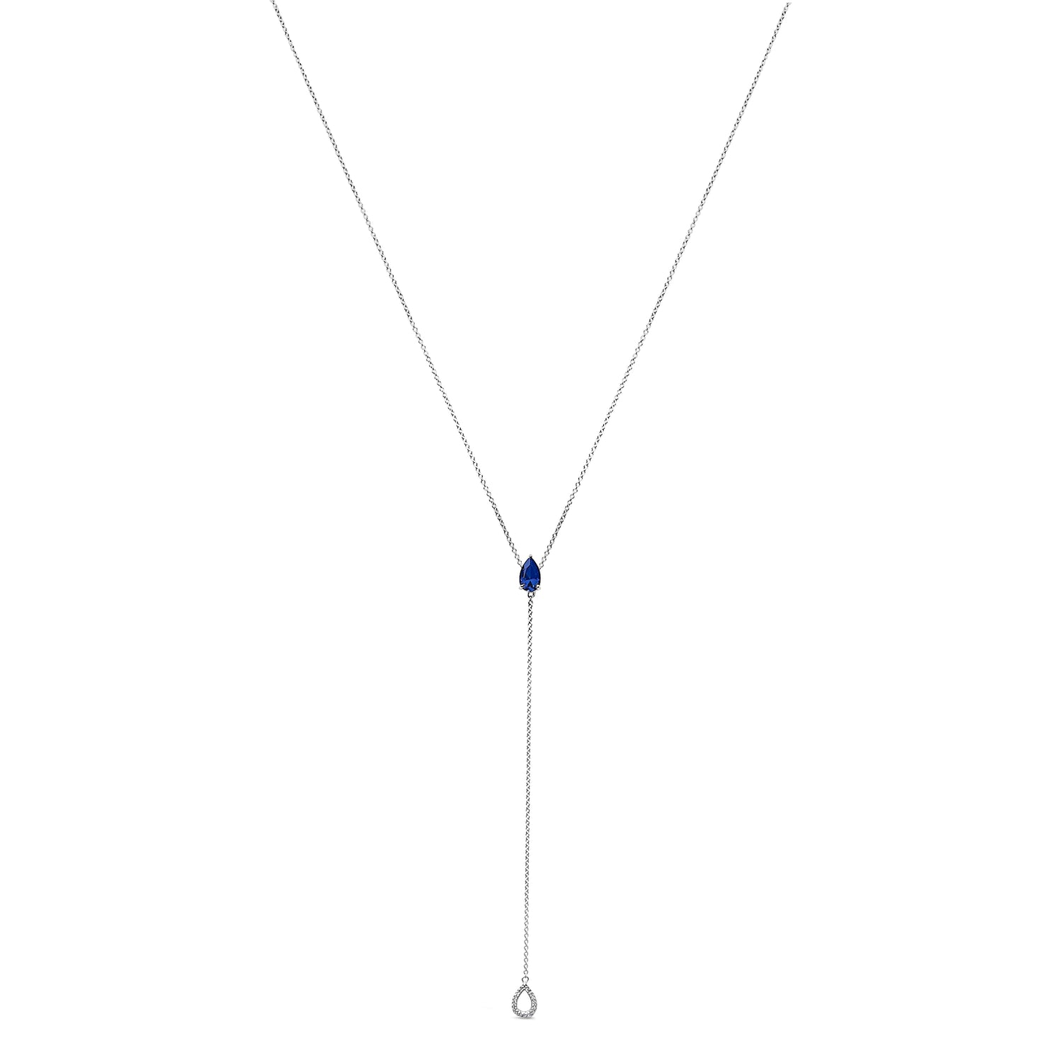 Sterling Silver Created Blue Sapphire and Diamond Accent Y Necklace by Bids.com
