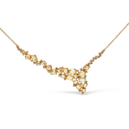 18K Yellow Gold 1/2 Cttw Brown Diamond and Multi-Size Oval Yellow Sapphire Cluster Cascade Station Necklace (Brown Color, SI1-SI2 Clarity) - Adjustable up to 14" to 16" by Bids.com