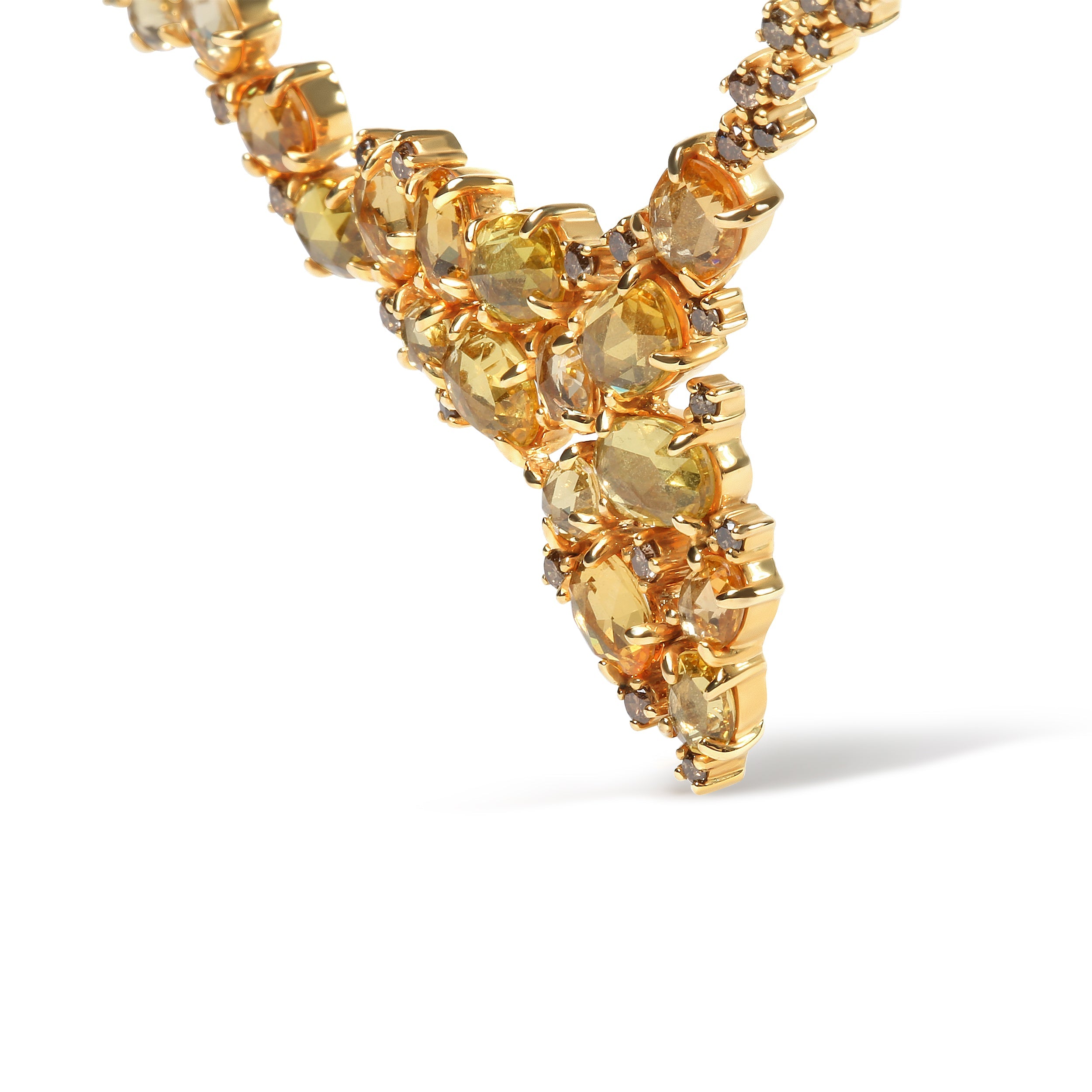 18K Yellow Gold 1/2 Cttw Brown Diamond and Multi-Size Oval Yellow Sapphire Cluster Cascade Station Necklace (Brown Color, SI1-SI2 Clarity) - Adjustable up to 14" to 16" by Bids.com