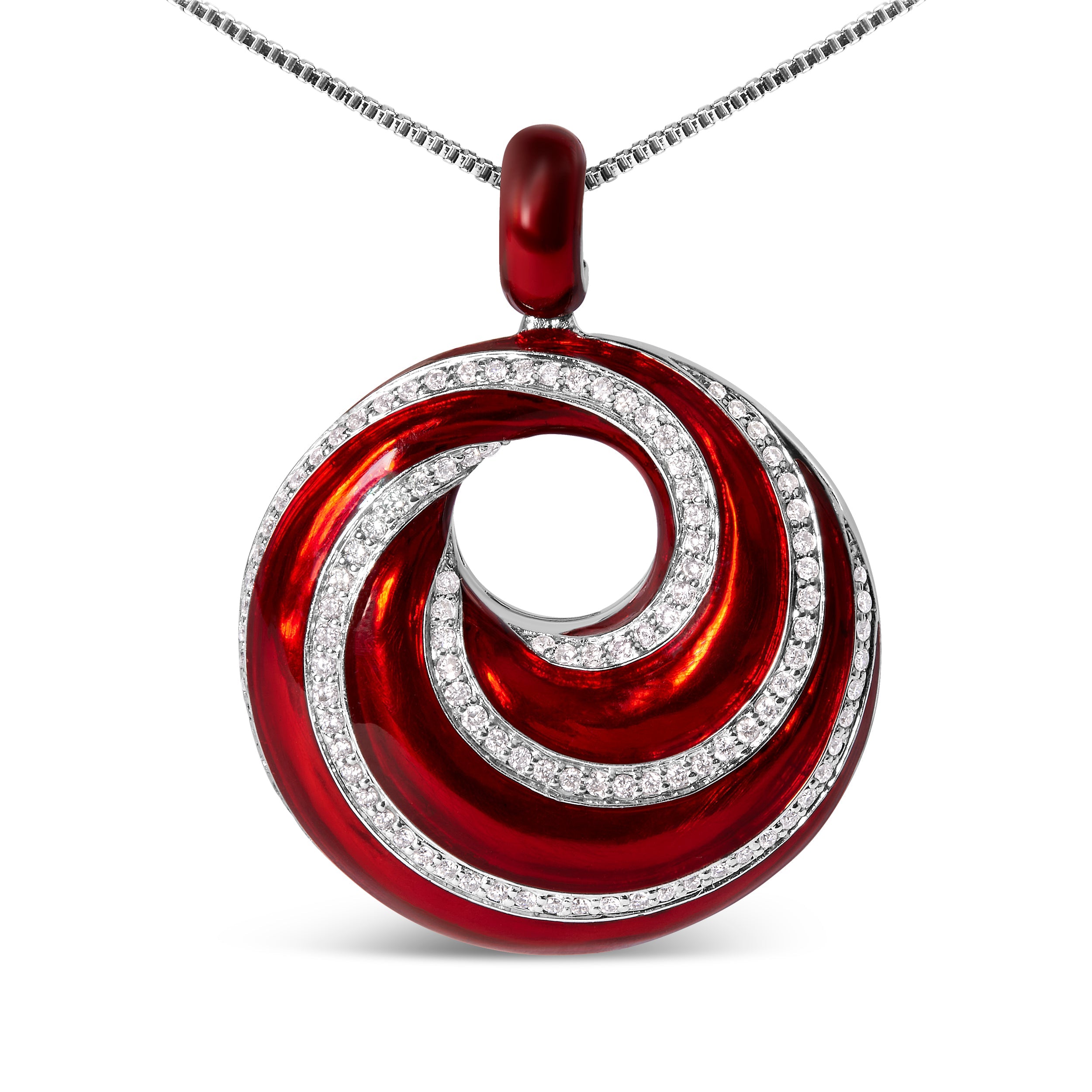 .925 Sterling Silver Red Enamel and 1/2 Diamond Endless Swirl Medallion 18" Pendant Necklace (F-G Color, VS1-VS2 Clarity) by Bids.com