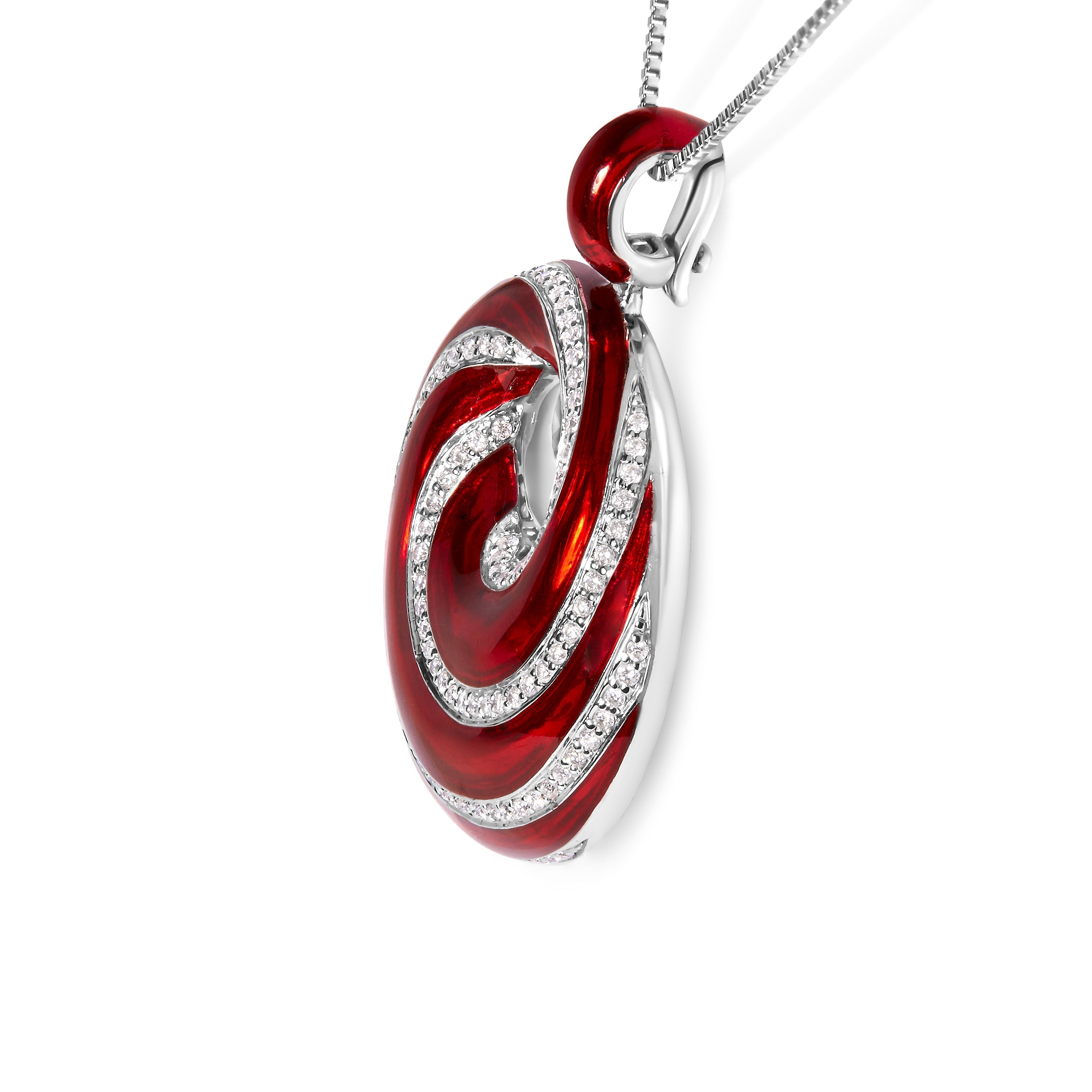 .925 Sterling Silver Red Enamel and 1/2 Diamond Endless Swirl Medallion 18" Pendant Necklace (F-G Color, VS1-VS2 Clarity) by Bids.com