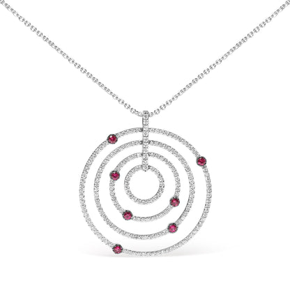 18K White Gold 2 1/6 Cttw Pave Set Diamonds and Red Ruby Openwork Circles 18" Pendant Necklace (G-H Color, SI2-I1 Clarity) - Adjustable up to 16" - 18" by Bids.com