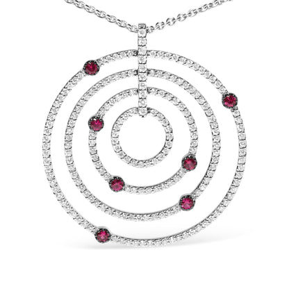 18K White Gold 2 1/6 Cttw Pave Set Diamonds and Red Ruby Openwork Circles 18" Pendant Necklace (G-H Color, SI2-I1 Clarity) - Adjustable up to 16" - 18" by Bids.com