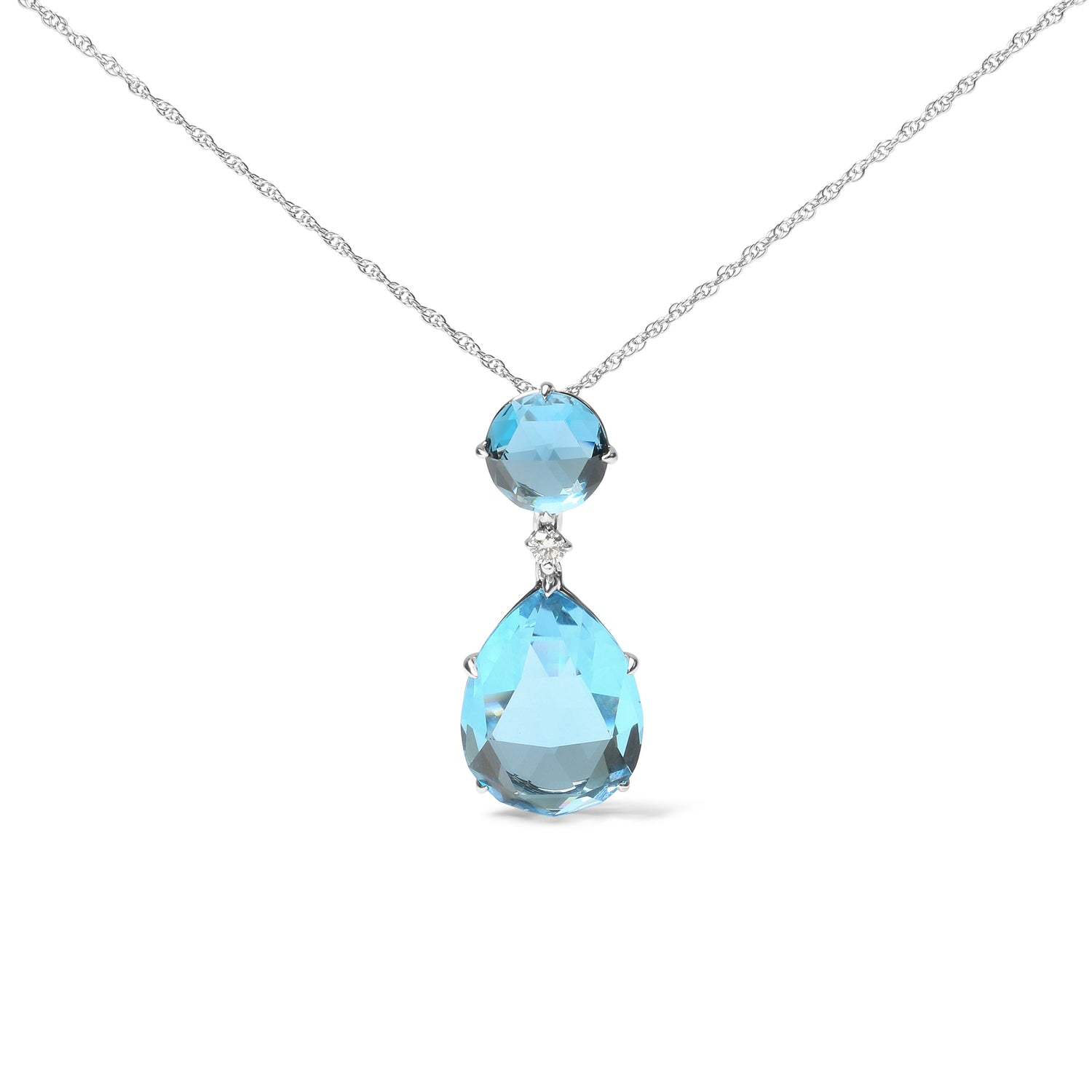 18K White Gold Diamond Accent and Round London Blue Topaz and Pear Cut Sky Blue Topaz Dangle Drop 18" Pendant Necklace (G-H Color, SI1-SI2 Clarity) by Bids.com