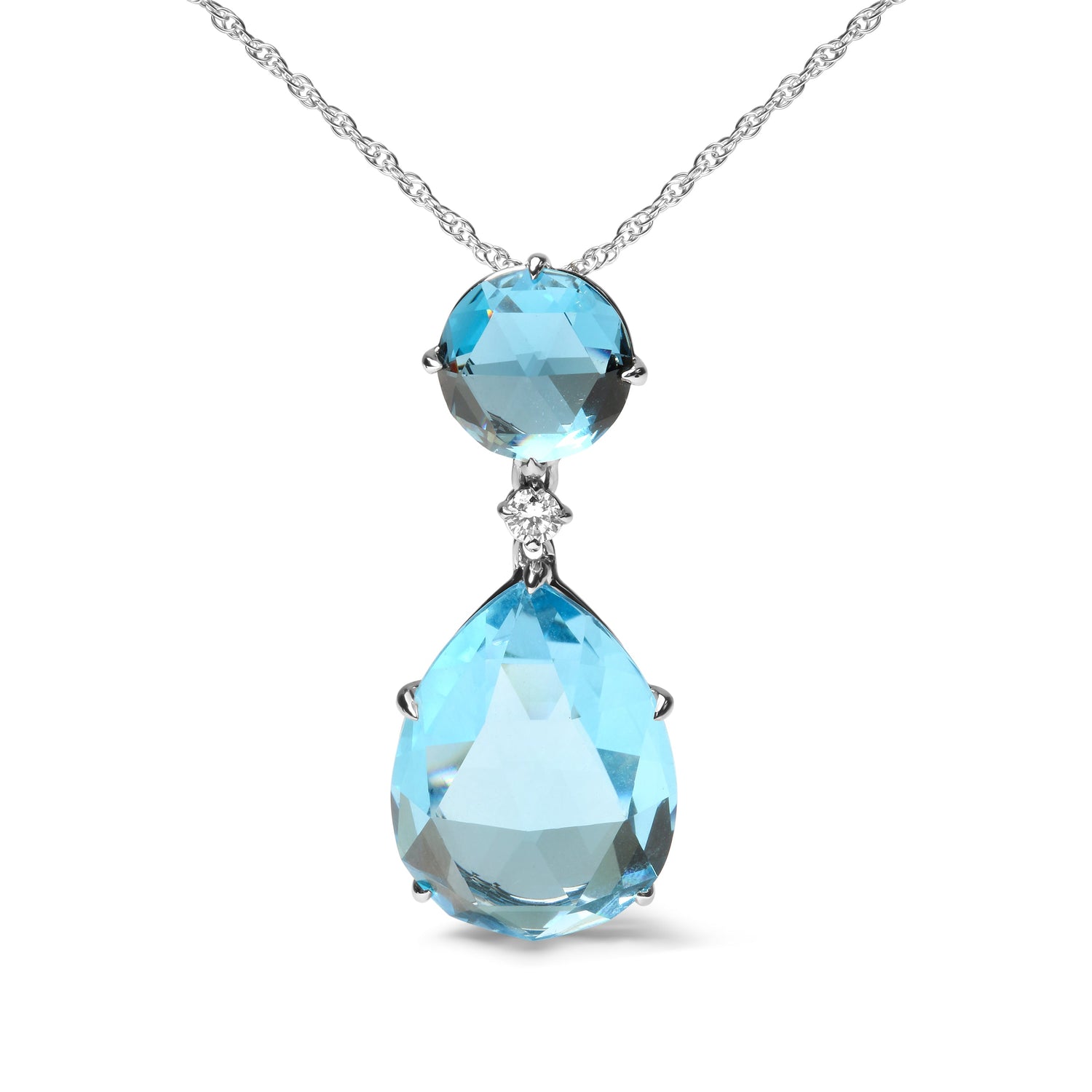 18K White Gold Diamond Accent and Round London Blue Topaz and Pear Cut Sky Blue Topaz Dangle Drop 18" Pendant Necklace (G-H Color, SI1-SI2 Clarity) by Bids.com