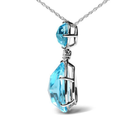 18K White Gold Diamond Accent and Round London Blue Topaz and Pear Cut Sky Blue Topaz Dangle Drop 18" Pendant Necklace (G-H Color, SI1-SI2 Clarity) by Bids.com