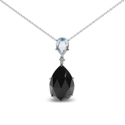 18K White Gold Diamond Accent and Pear Cut Sky Blue Topaz and Pear Cut Black Onyx Dangle Drop 18" Pendant Necklace (G-H Color, SI1-SI2 Clarity) - DestGlow