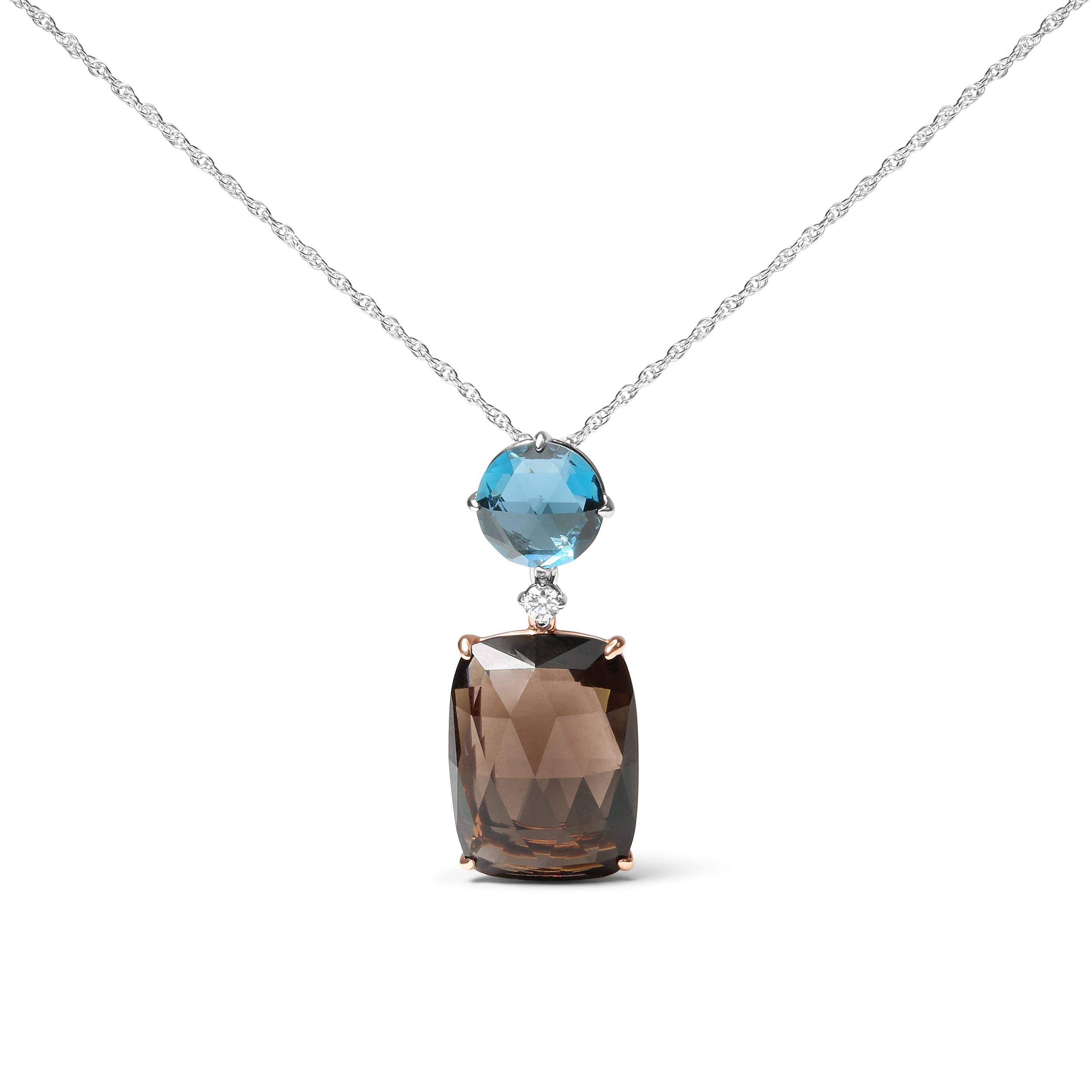 18K Rose and White Gold Diamond Accent and London Blue Topaz and Cushion Cut Smoky Quartz Gemstone Dangle Drop 18" Pendant Necklace (G-H Color, SI1-SI2 Clarity) by Bids.com
