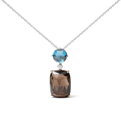 18K Rose and White Gold Diamond Accent and London Blue Topaz and Cushion Cut Smoky Quartz Gemstone Dangle Drop 18" Pendant Necklace (G-H Color, SI1-SI2 Clarity) by Bids.com
