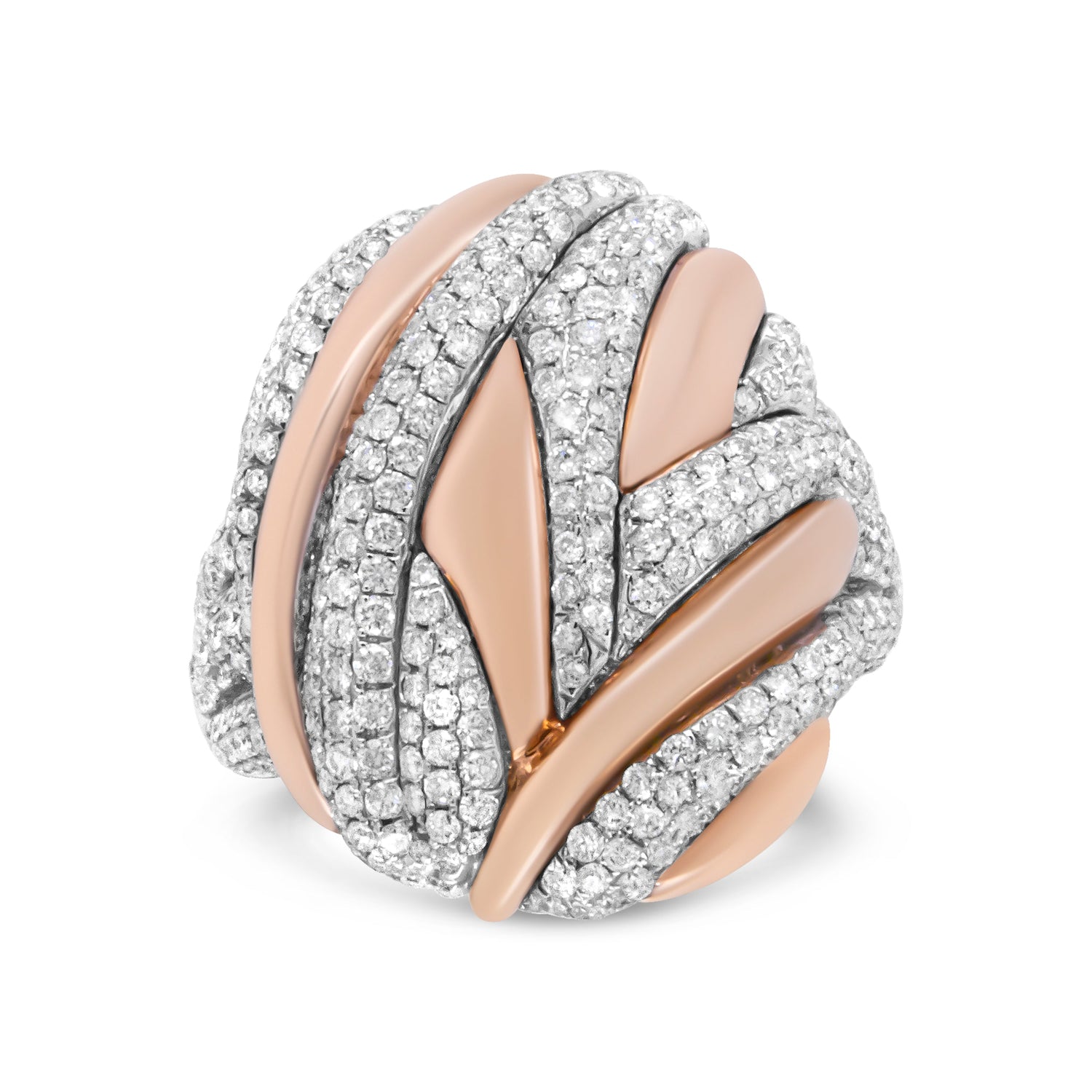 18K Rose and White Gold 1 7/8 Cttw Diamond and Gold Textured Dome Cocktail Ring (F-G Color, VS1-VS2 Clarity) - Size 6.5 by Bids.com