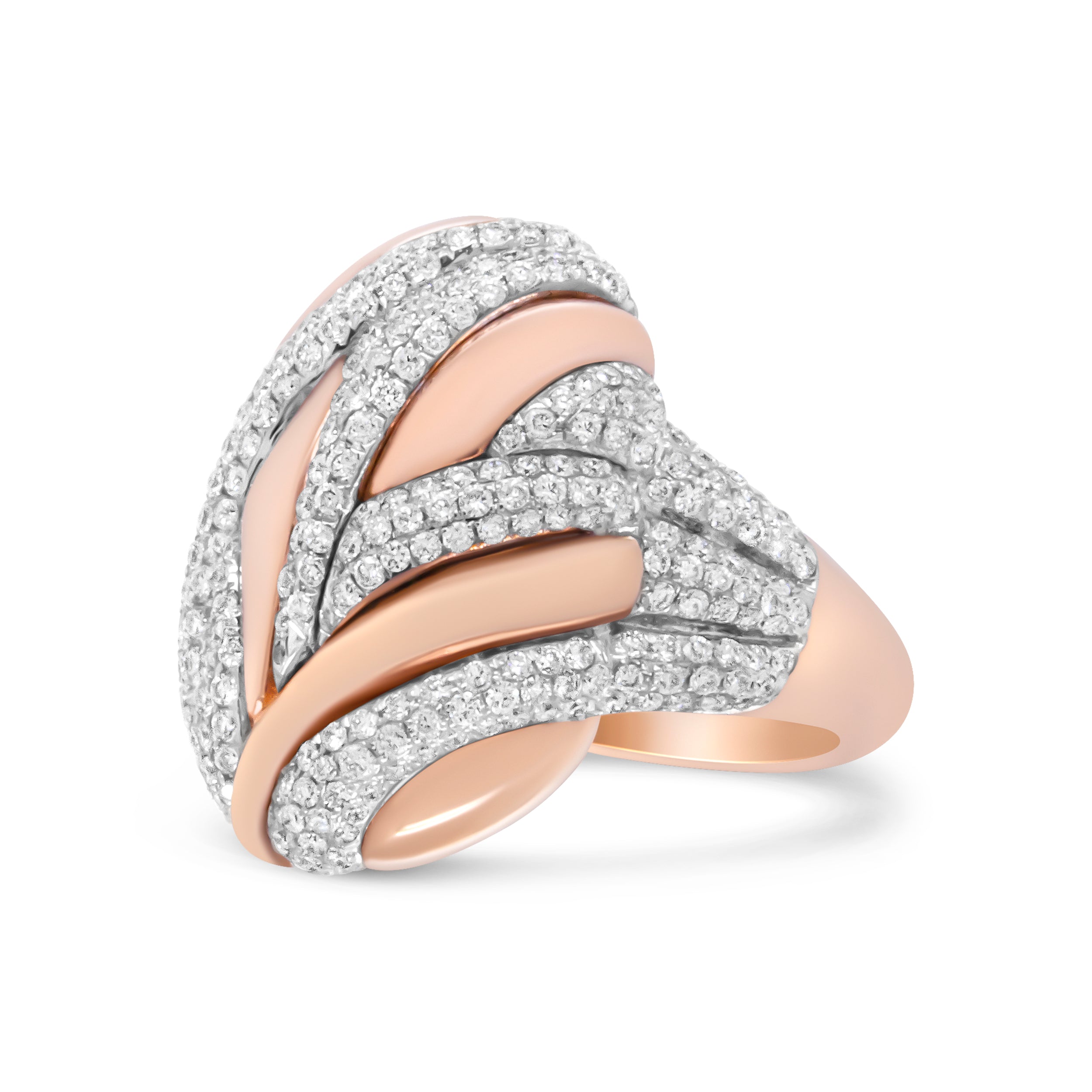 18K Rose and White Gold 1 7/8 Cttw Diamond and Gold Textured Dome Cocktail Ring (F-G Color, VS1-VS2 Clarity) - Size 6.5 by Bids.com