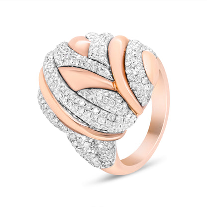 18K Rose and White Gold 1 7/8 Cttw Diamond and Gold Textured Dome Cocktail Ring (F-G Color, VS1-VS2 Clarity) - Size 6.5 by Bids.com
