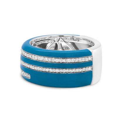 .925 Sterling Silver Turquoise Enamel 5/8 Cttw Round Diamond Wide Band Statement Ring (F-G Color, VS1-VS2 Clarity) - Size 7 by Bids.com