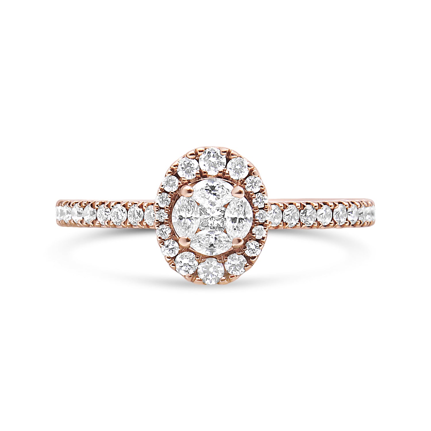 18K Rose Gold 1/2 Cttw Composite Marquise Composite Diamond Oval Shaped Halo Engagement Ring (F-G Color, VS1-VS2 Clarity) - Ring Size 7 by Bids.com