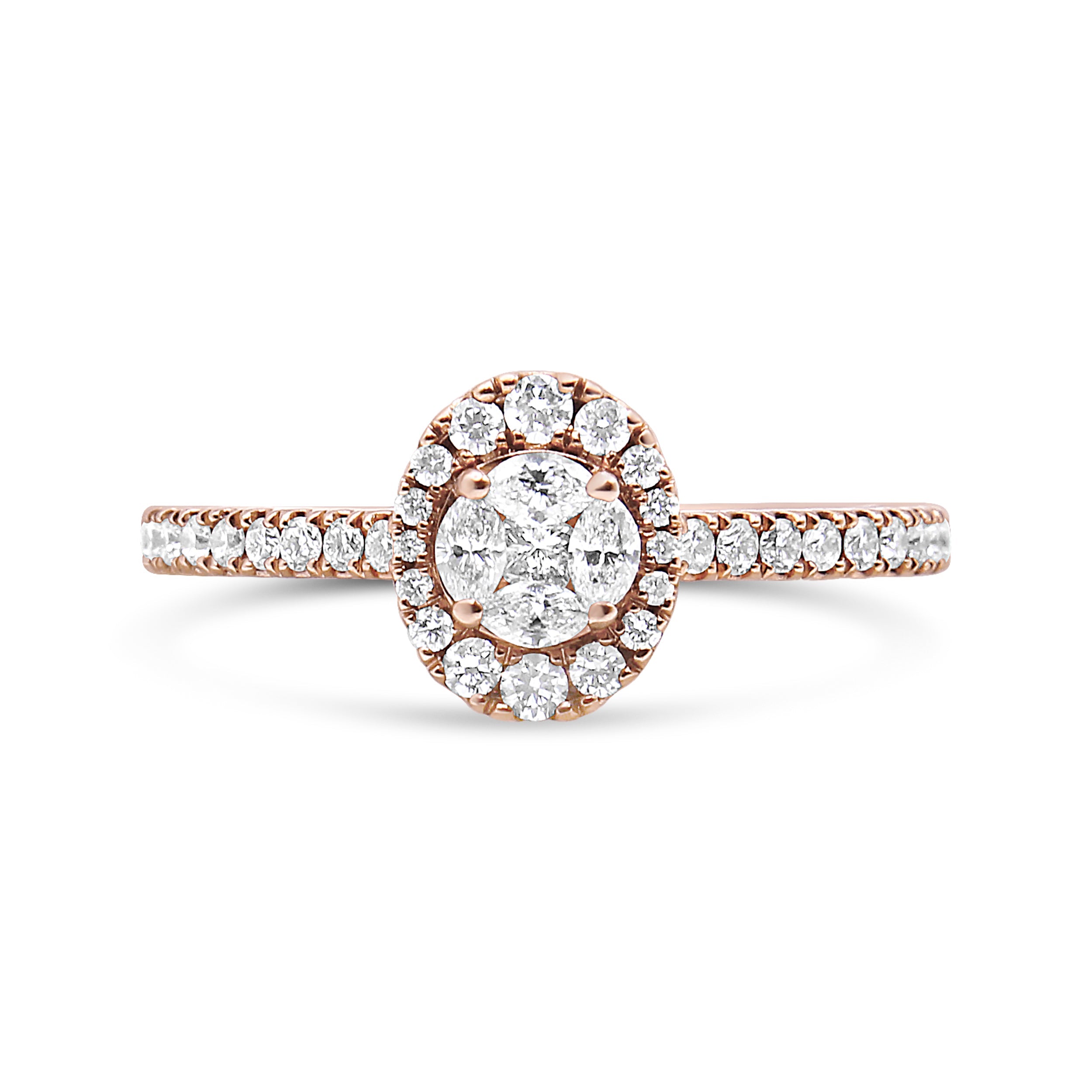 18K Rose Gold 1/2 Cttw Composite Marquise Composite Diamond Oval Shaped Halo Engagement Ring (F-G Color, VS1-VS2 Clarity) - Ring Size 7 by Bids.com