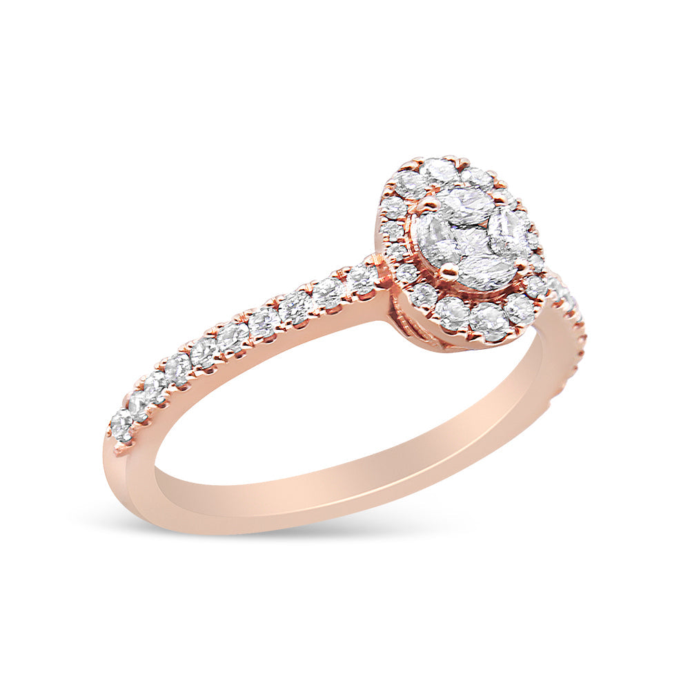 18K Rose Gold 1/2 Cttw Composite Marquise Composite Diamond Oval Shaped Halo Engagement Ring (F-G Color, VS1-VS2 Clarity) - Ring Size 7 by Bids.com