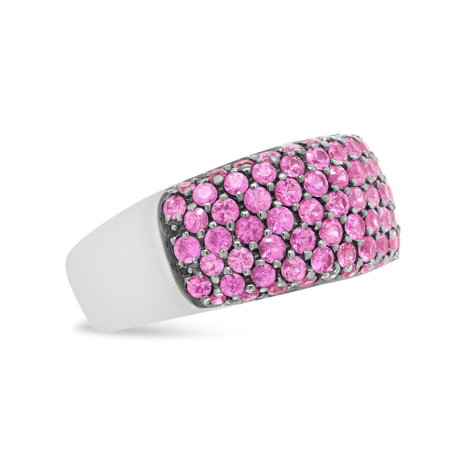 18K White Gold and Black Rhodium Multi Row Pink Sapphire Classic Band Ring - Ring Size 6.5 by Bids.com