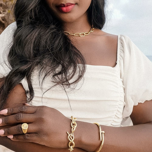 Threader Interlocking Link Jewelry Set - Gold Necklace, Bracelet & Earrings