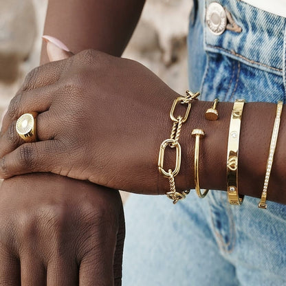 Threader Interlocking Link Jewelry Set - Gold Necklace, Bracelet & Earrings