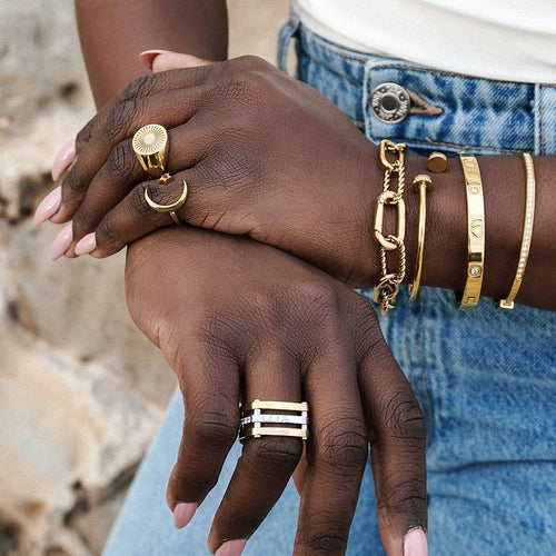Threader Interlocking Link Jewelry Set - Gold Necklace, Bracelet & Earrings