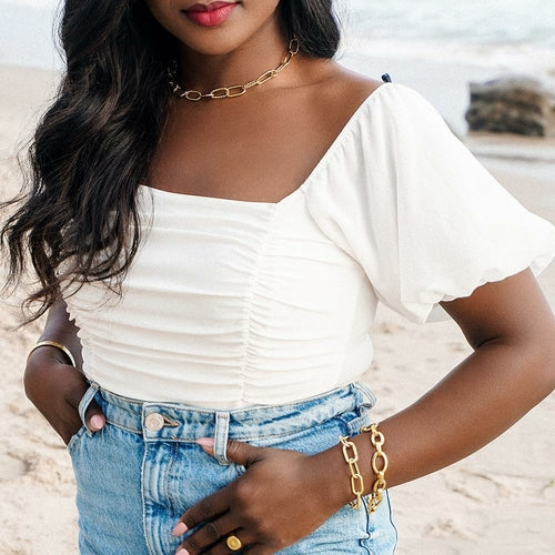 Threader Interlocking Link Jewelry Set - Gold Necklace, Bracelet & Earrings