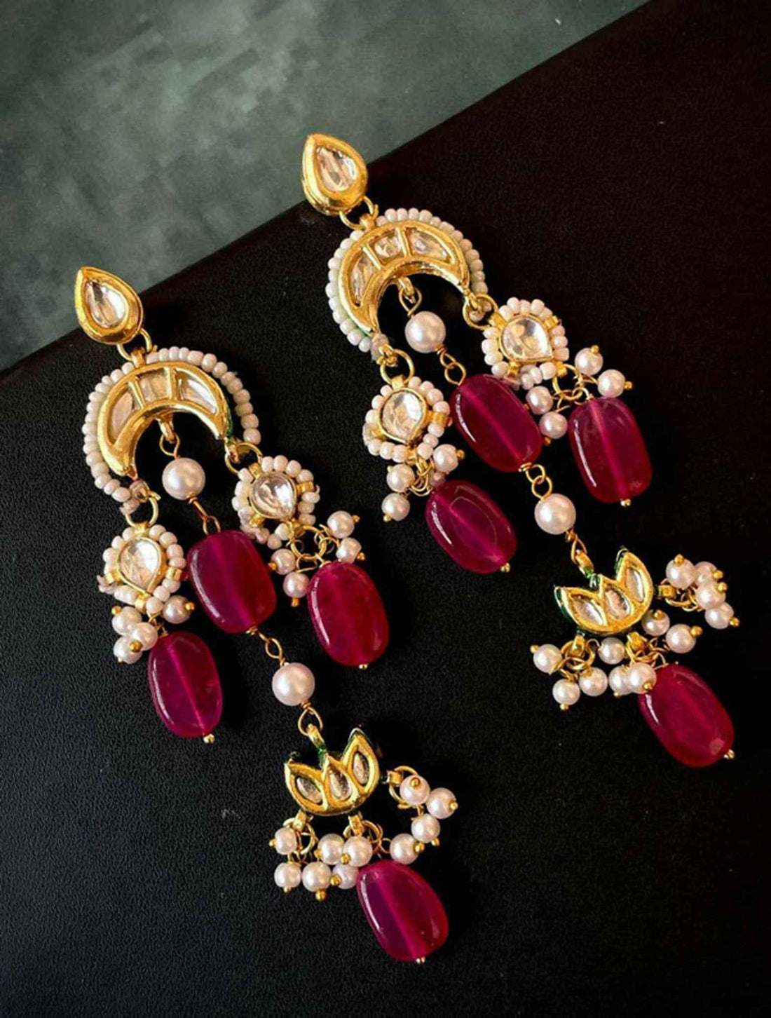 Joban Fashion Pachi Kundan Jade Stone Beaded Earring