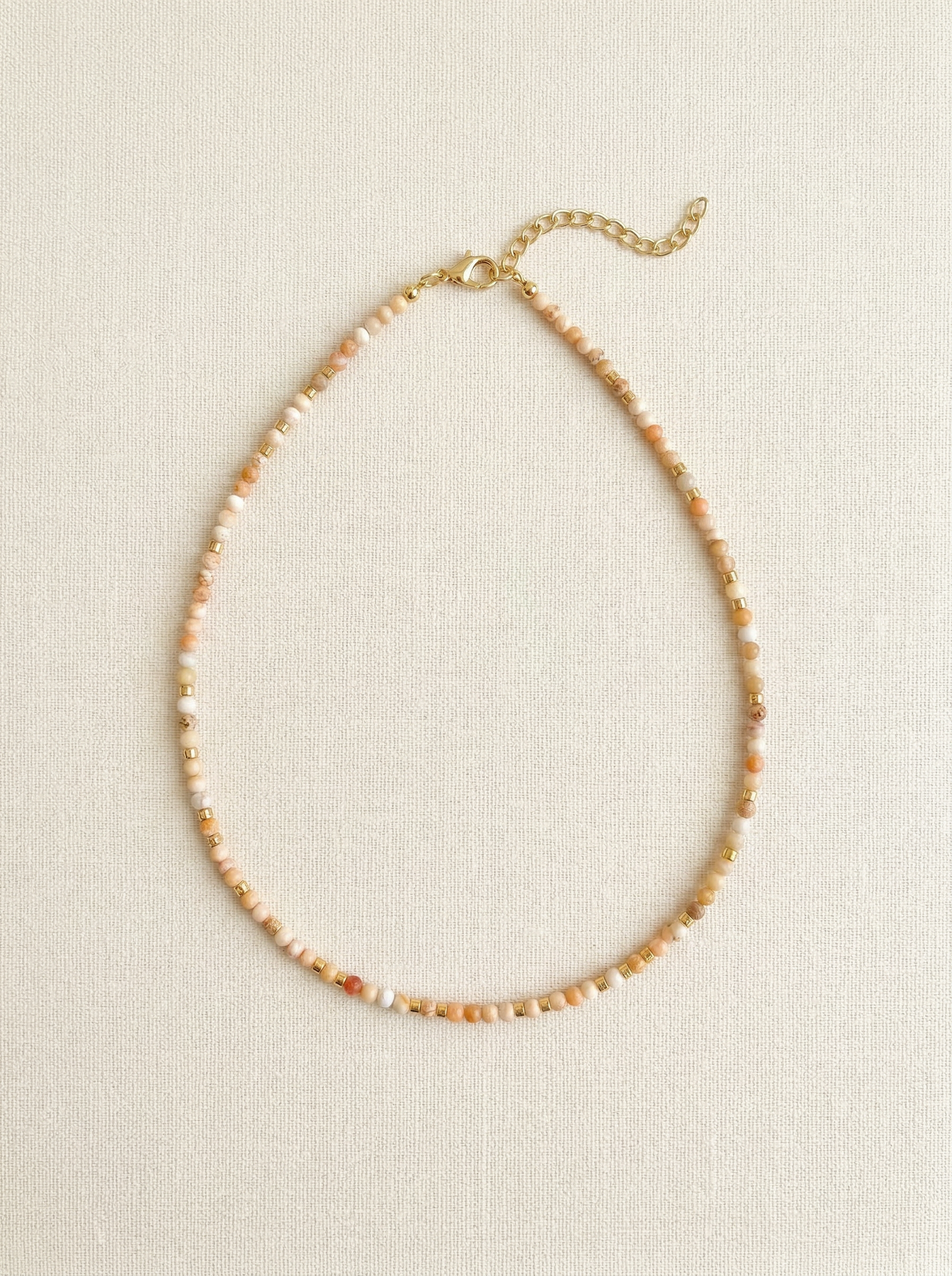 Handmade Natural Stone Beaded Necklace with Moon Pendant by LINTICO