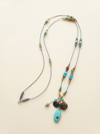 Natural Stone Beaded Long Necklace by LINTICO