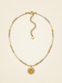 Natural Stone Beaded Necklace with Sun Pendant by LINTICO