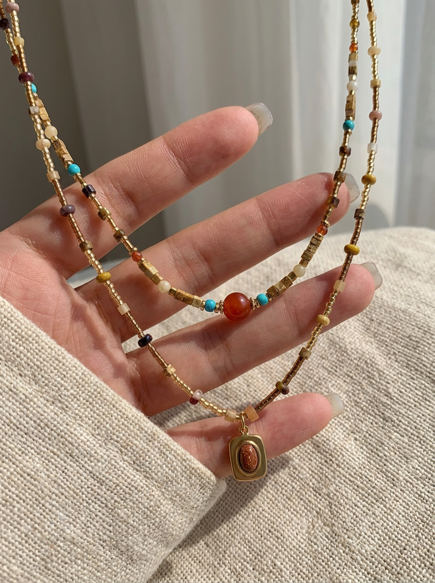 Natural Stone Boho Jewelry Choker Necklace by LINTICO