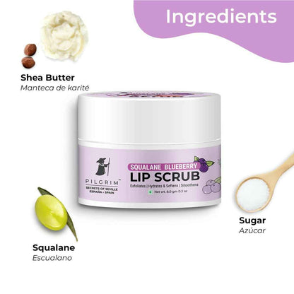 Pilgrim Spanish Lip Scrub (Blueberry) For Dark Lips, Gentle Exfoliation, Hydrated, Smooth &amp; Soft Lips