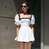 Black White Contrast Color Square Collar Puff Sleeve Sexy Backless Dress High Sense Women Clothing by Ragazza
