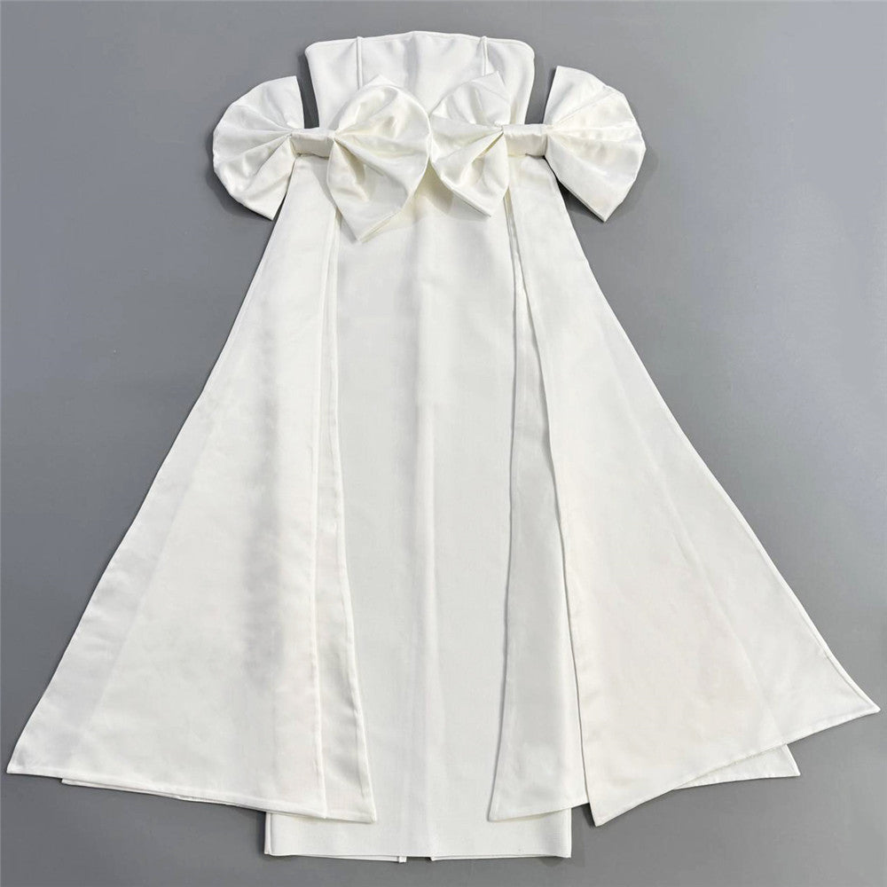 Niche Design Side Bow Tube Top Bandage One Piece Dress Ladies Party Cocktail Dress by Ragazza