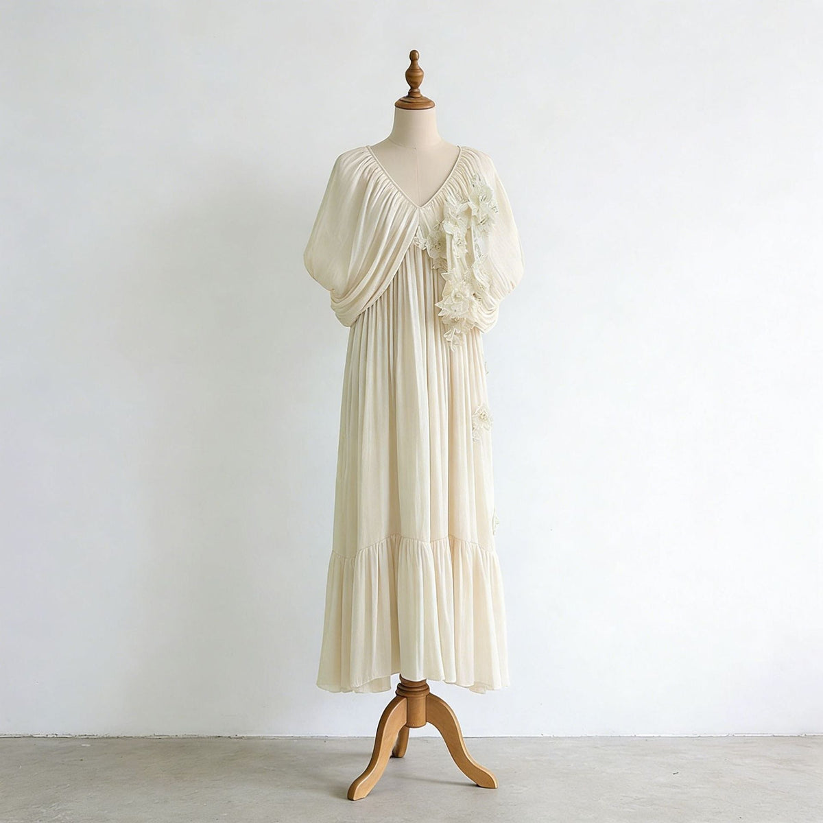 Romantic Vacation Maxi Dress Spring V neck Drop Shoulder Batwing Sleeve Stitching Three Dimensional Floral Dress  DestGlow
