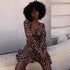 Women Clothing Autumn Printed V neck Long Sleeve Ruffles Dress by Ragazza