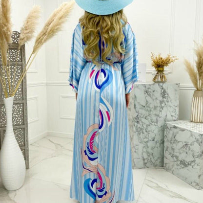 Women Clothing Spring Summer Casual Vacation V neck Printed Dress by Ragazza