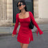 Western Classy Square Collar Red Dress Autumn Winter High Waist All-Matching A line Split for Women by Ragazza
