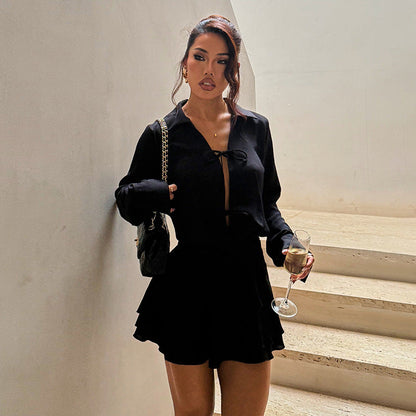Women Dress Ruffled Long Sleeve Sexy Cutout Slim Fit by Ragazza