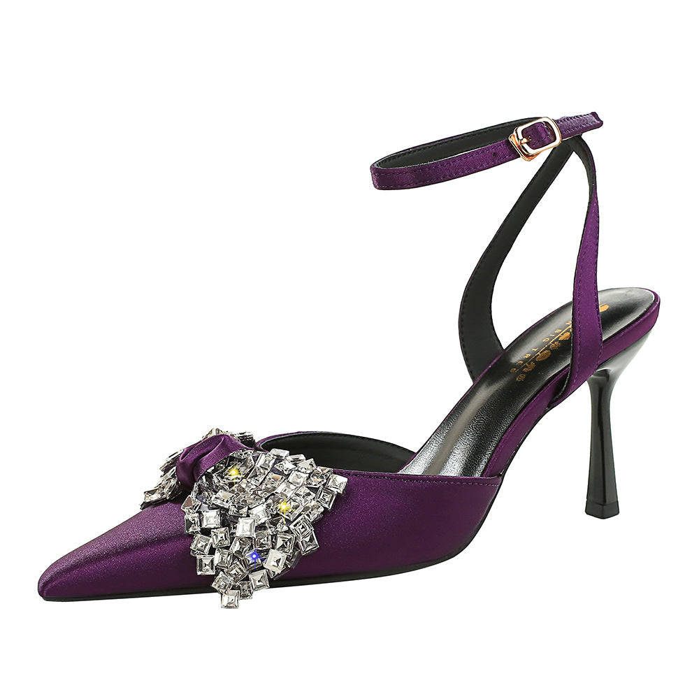 Rhinestones Strap Bow Pointed Toe Stiletto Sexy Party Women Sandals  DestGlow