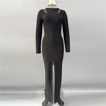 Bead Long Sleeve Bandage One Piece Dress Ladies Party Elegant Graceful Formal Dress by Ragazza