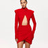 Women Clothing Hollowed out Design Slim Fit Padded Shoulder Long Sleeve Narrow Dress Solid Color Dress by Ragazza