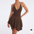 Arrival Women Deep V Plunge neck Halter Backless Lace up Sexy Pleated Irregular Asymmetric Dress by Ragazza
