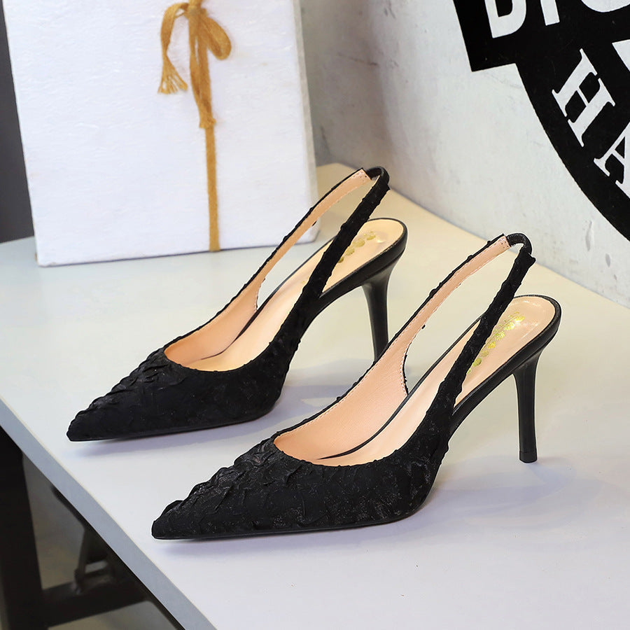 Elegant Pleated Satin Stiletto Women Shoes Pointed Toe Shallow Mouth Cocktail Hollow Out Cutout Back Strap High Heel Sandals  DestGlow