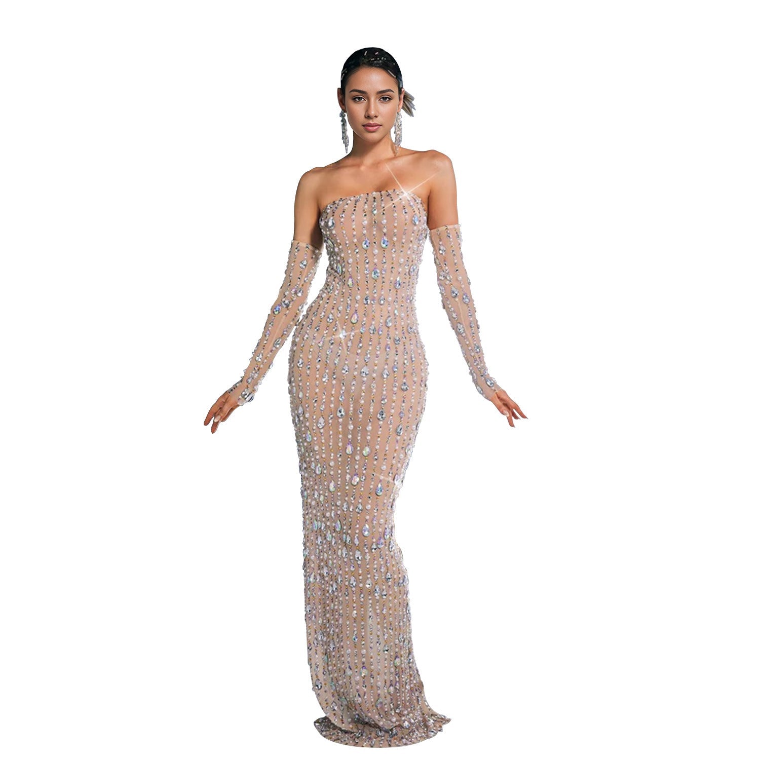 Women Wear Drilling One Line Long Maxi Dress by Ragazza