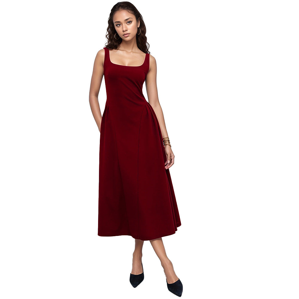 Summer Niche Design Spring Summer round Neck Backless Waist Trimming Sleeveless Dress by Ragazza