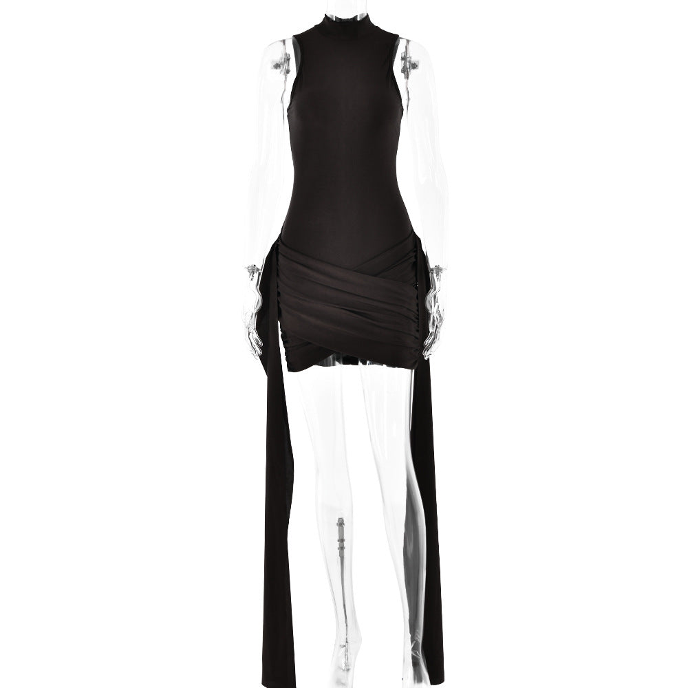 Spring Dress Sexy Solid Color round Neck Sleeveless Hip Bag Lace by Ragazza